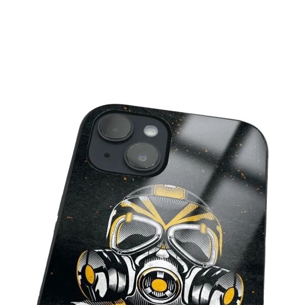 iPhone 14 Tamperli Glossy Cam Kapak - Gas Mask 2