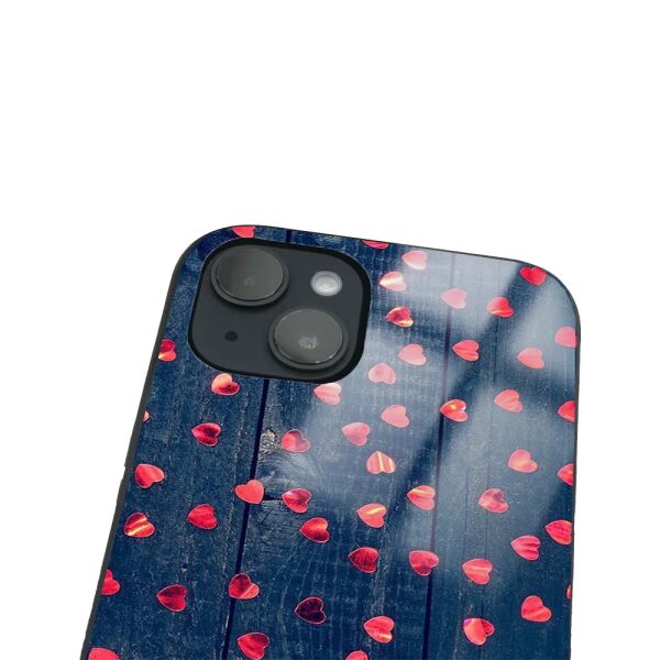 iPhone 14 Tamperli Glossy Cam Kapak - Hearts