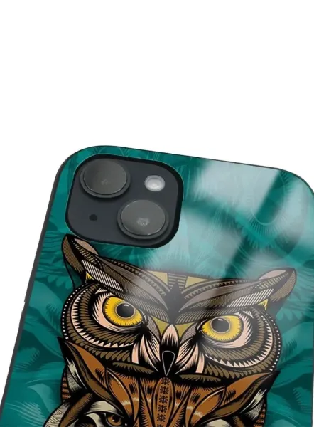 iPhone 14 Plus Tamperli Glossy Cam Kapak - Owl