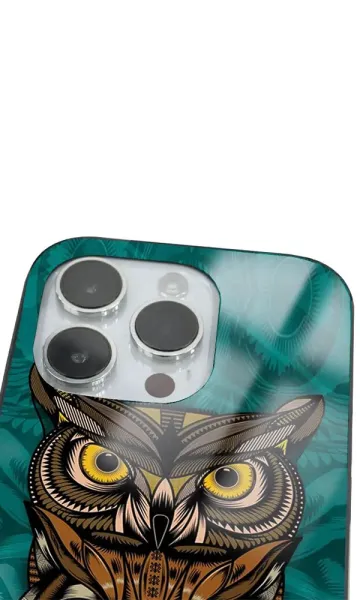 iPhone 14 Pro Tamperli Glossy Cam Kapak - Owl