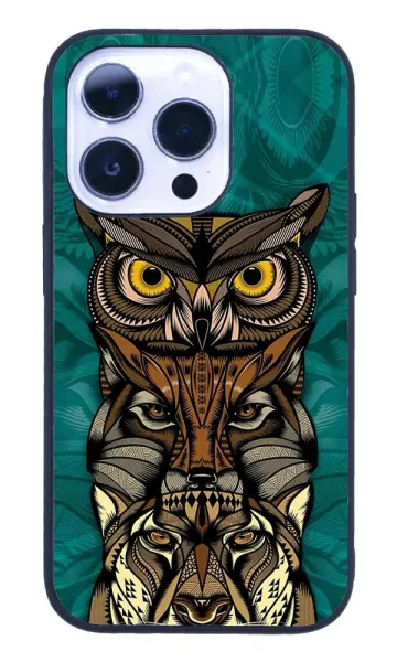 iPhone 14 Pro Tamperli Glossy Cam Kapak - Owl