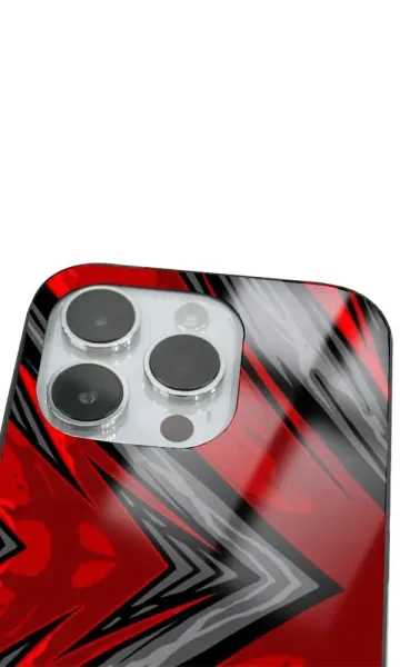 iPhone 14 Pro Tamperli Glossy Cam Kapak - Red Grey