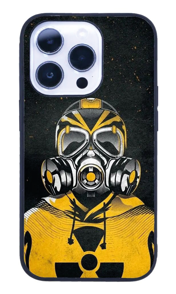 iPhone 14 Pro Max Tamperli Glossy Cam Kapak - Gas Mask 2